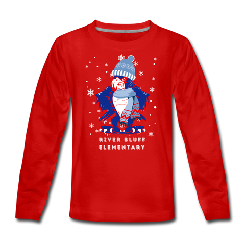 Youth Winter-Themed Long Sleeve T-Shirt - red